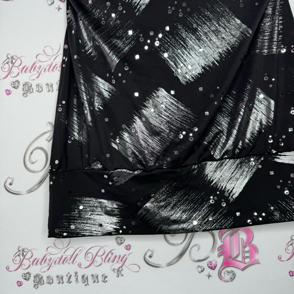 Jolie tank top strapless waist belt shimmer black silver holographic y2k club - Picture 4 of 10